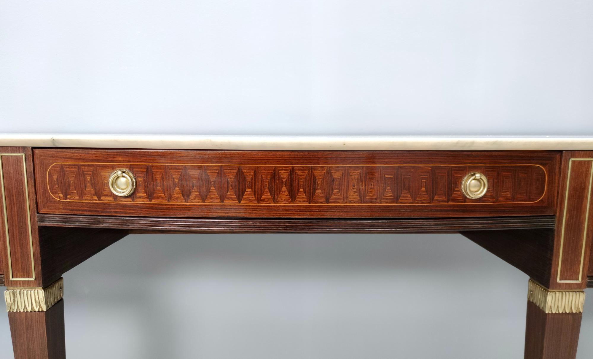 Large Walnut Console Table by Paolo Buffa with Marble Top, Italy 2