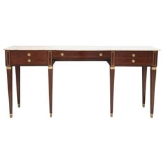 Large Walnut Console Table by Paolo Buffa with Marble Top, Italy