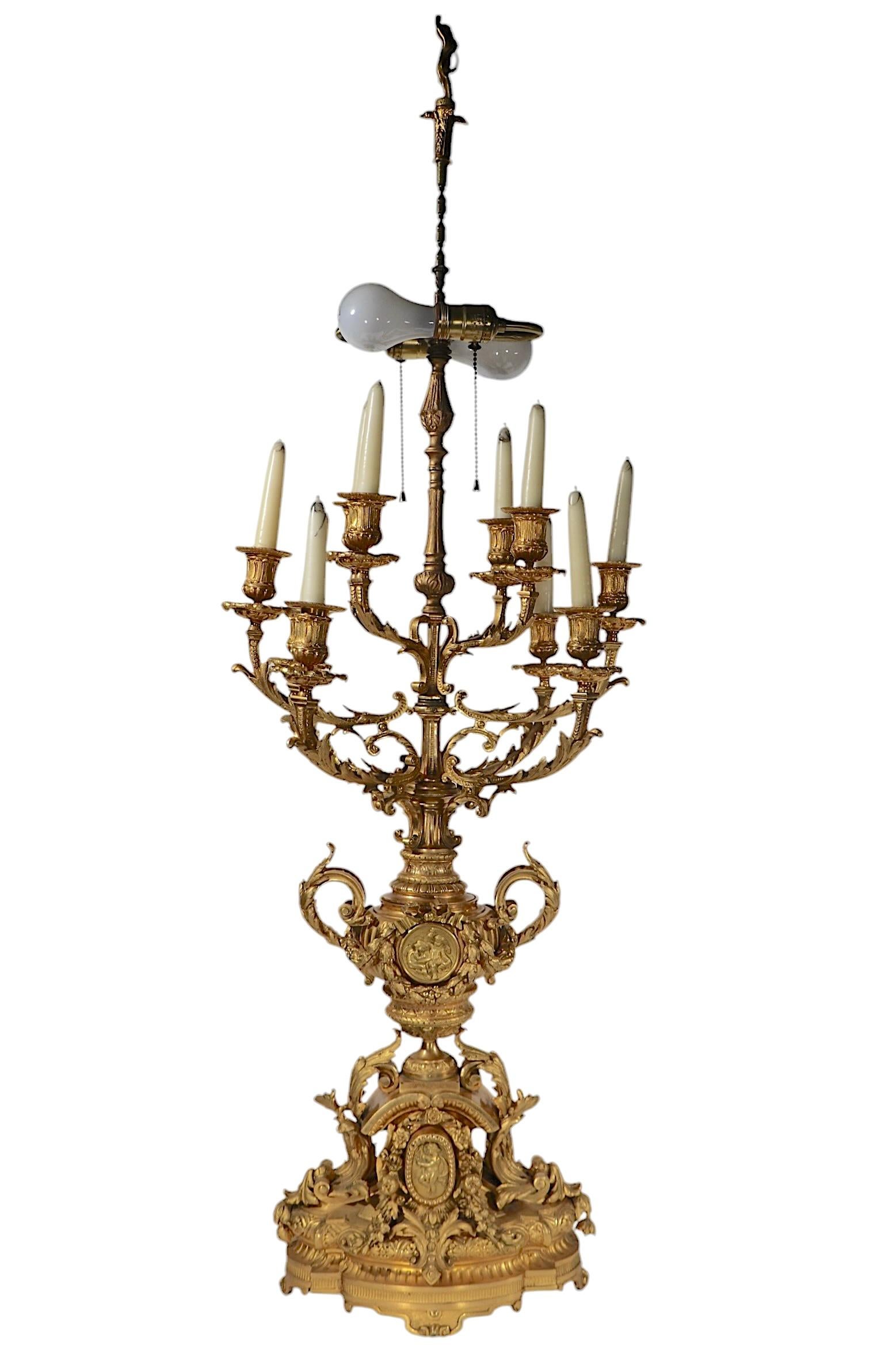 Large Candelabra 19th Century French Ormolu Table Lamp 11