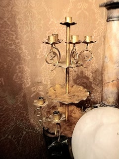 Rare Candlesticks Large, 10 Candles , Wrought Iron Gold Leaf Early 20th Century