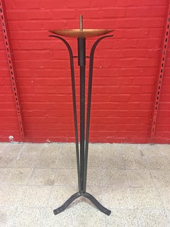 Large Candlestick in Wrought Iron and Brass, circa 1960