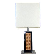 Large cane and chrome table lamp made in Italy, 1970s