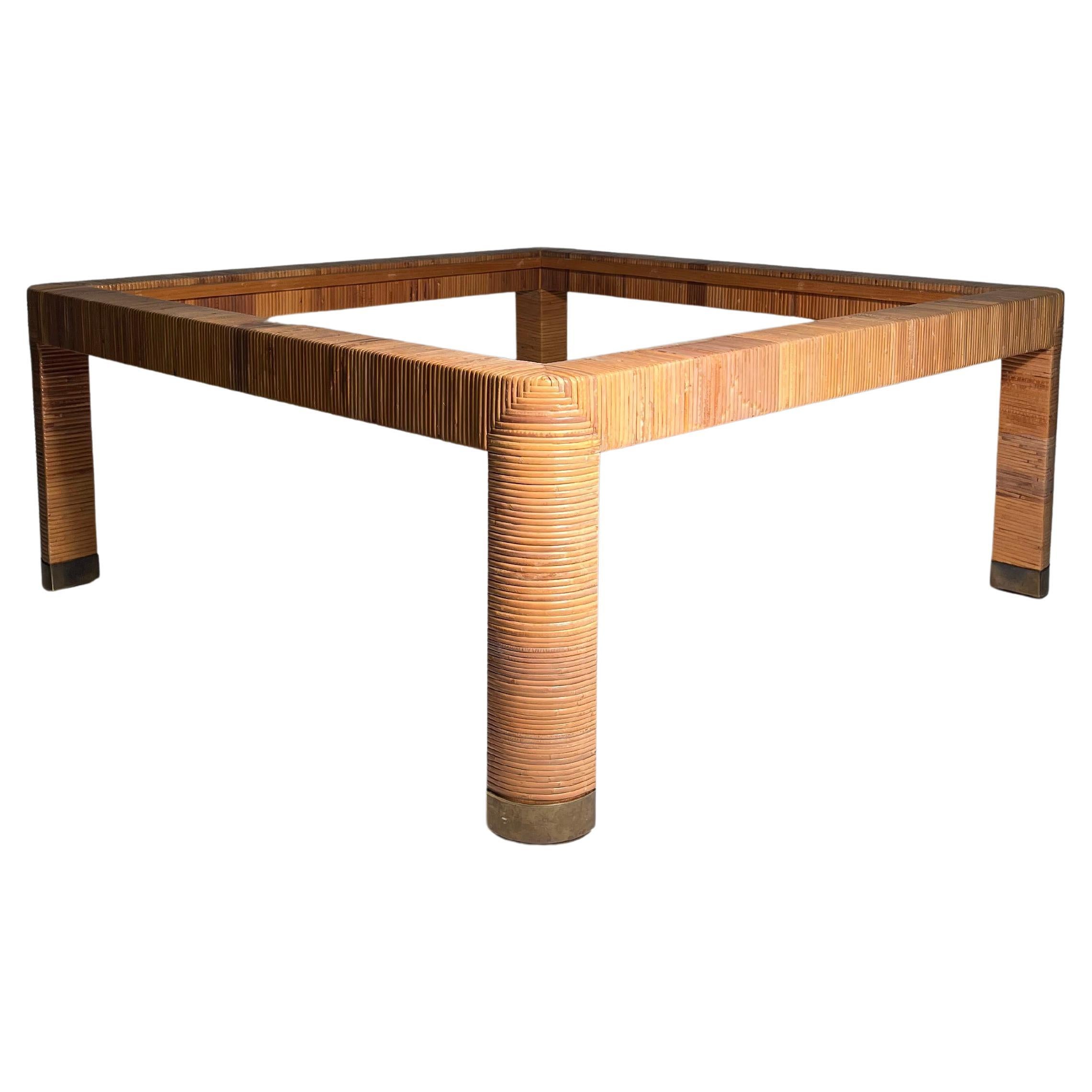 Large Cane Wrapped Coffee Table Attributed to Karl Springer For Sale