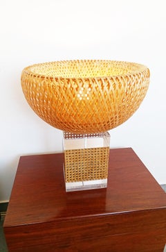 Large Caning and Lucite Table Lamp, France, 1970s