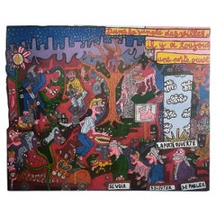 Grande affiche sur toile de Robert Combas, Paris, France, 1986
