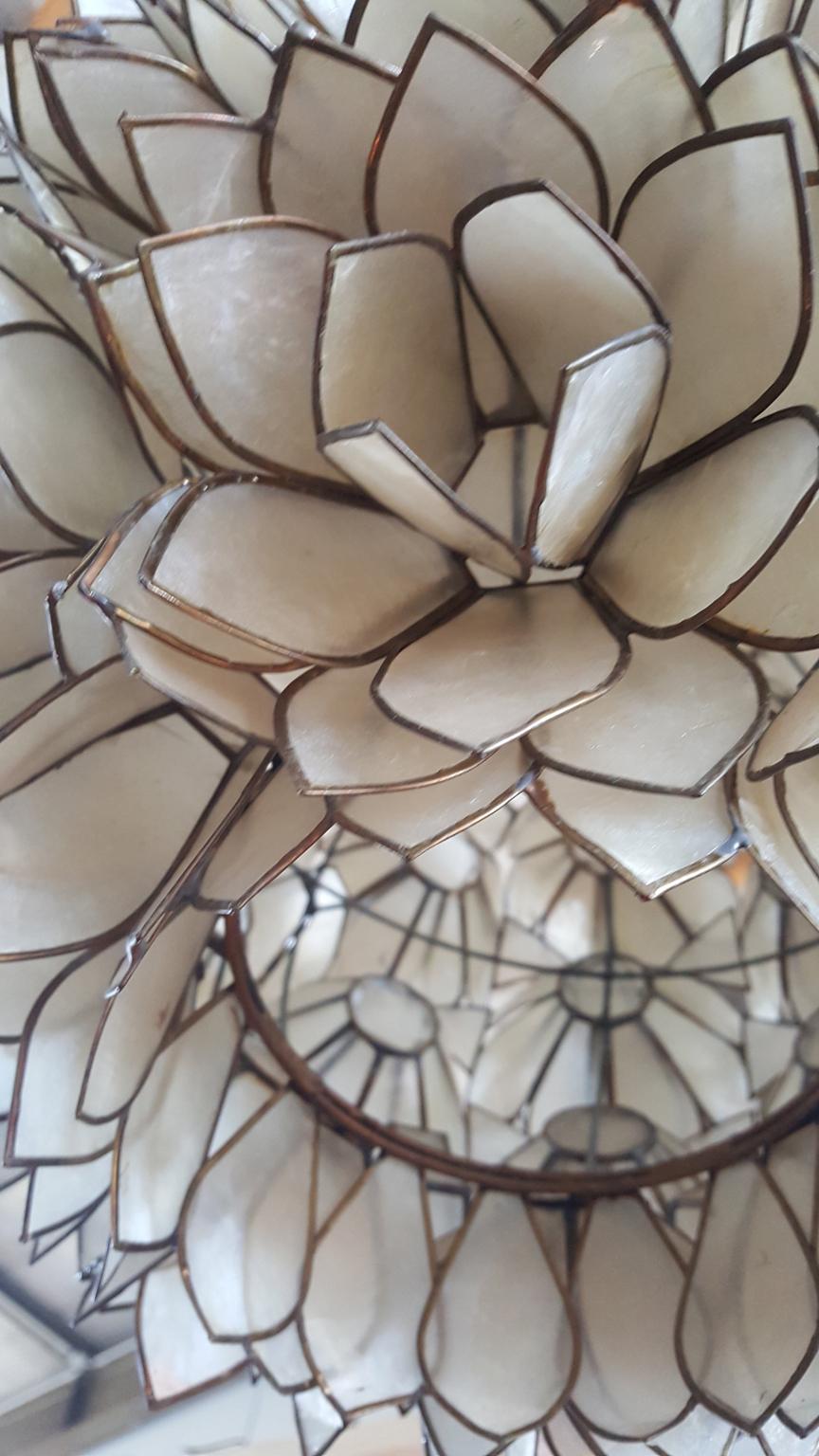Large Capiz-Shell Pendant Light, Lotus Ball Light with Brass 6