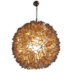 Large Capiz-Shell Pendant Light, Lotus Ball Light with Brass