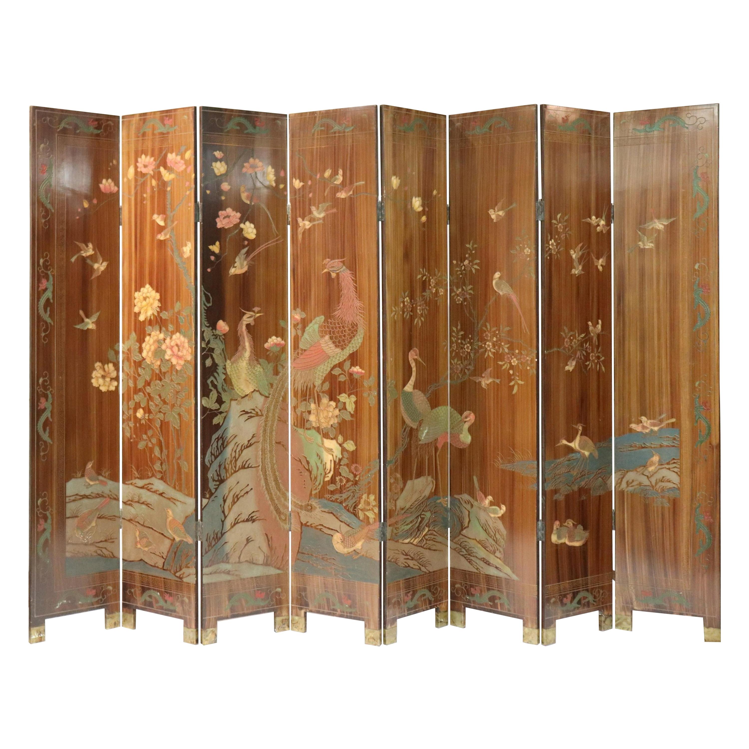 Large Caramel Hand Painted Chinoiserie Screen