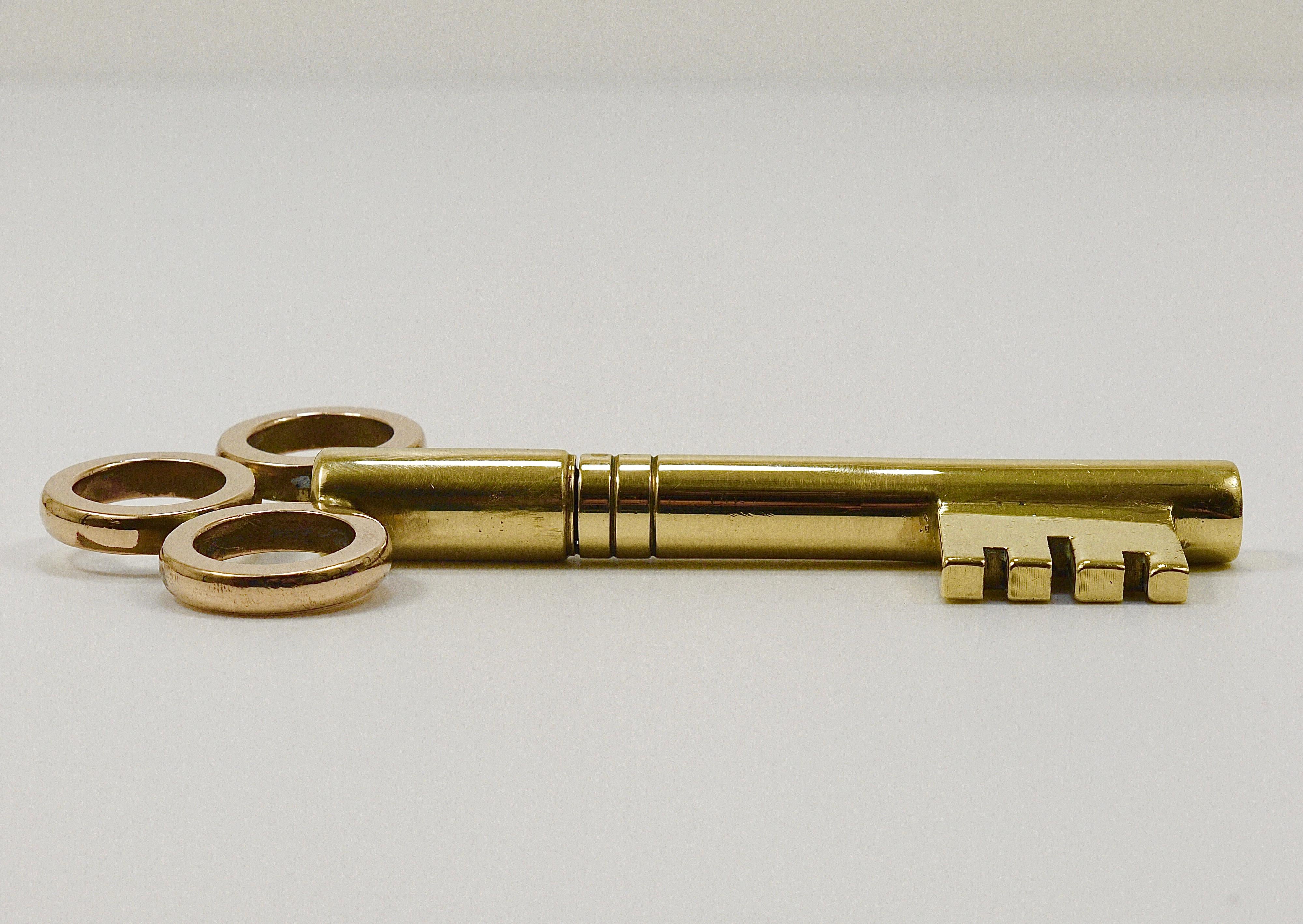 Large Carl Aubock Brass Key Corkscrew Bottle Opener Paperweight, Austria, 1950s For Sale 9