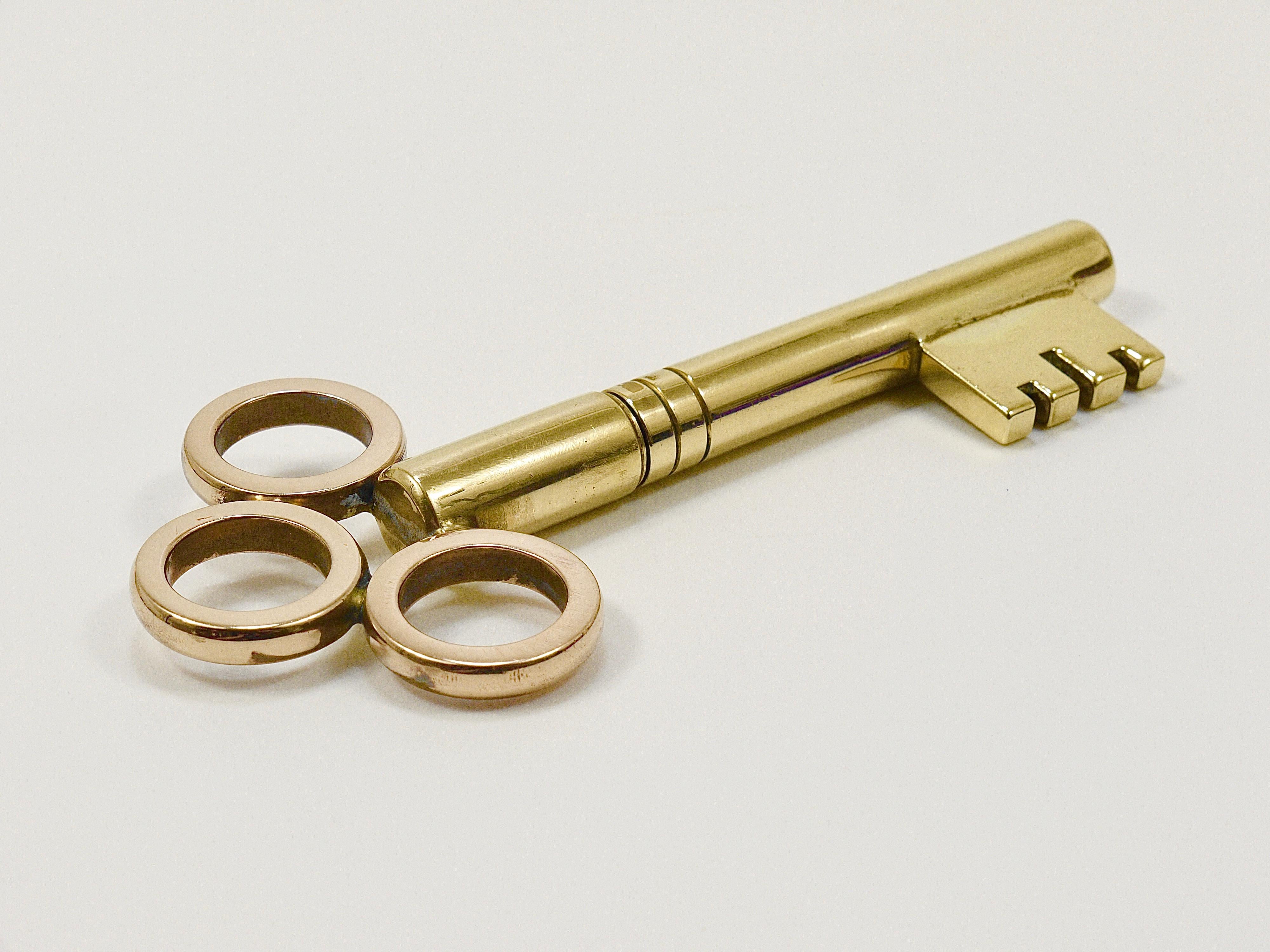 Large Carl Aubock Brass Key Corkscrew Bottle Opener Paperweight, Austria, 1950s For Sale 11