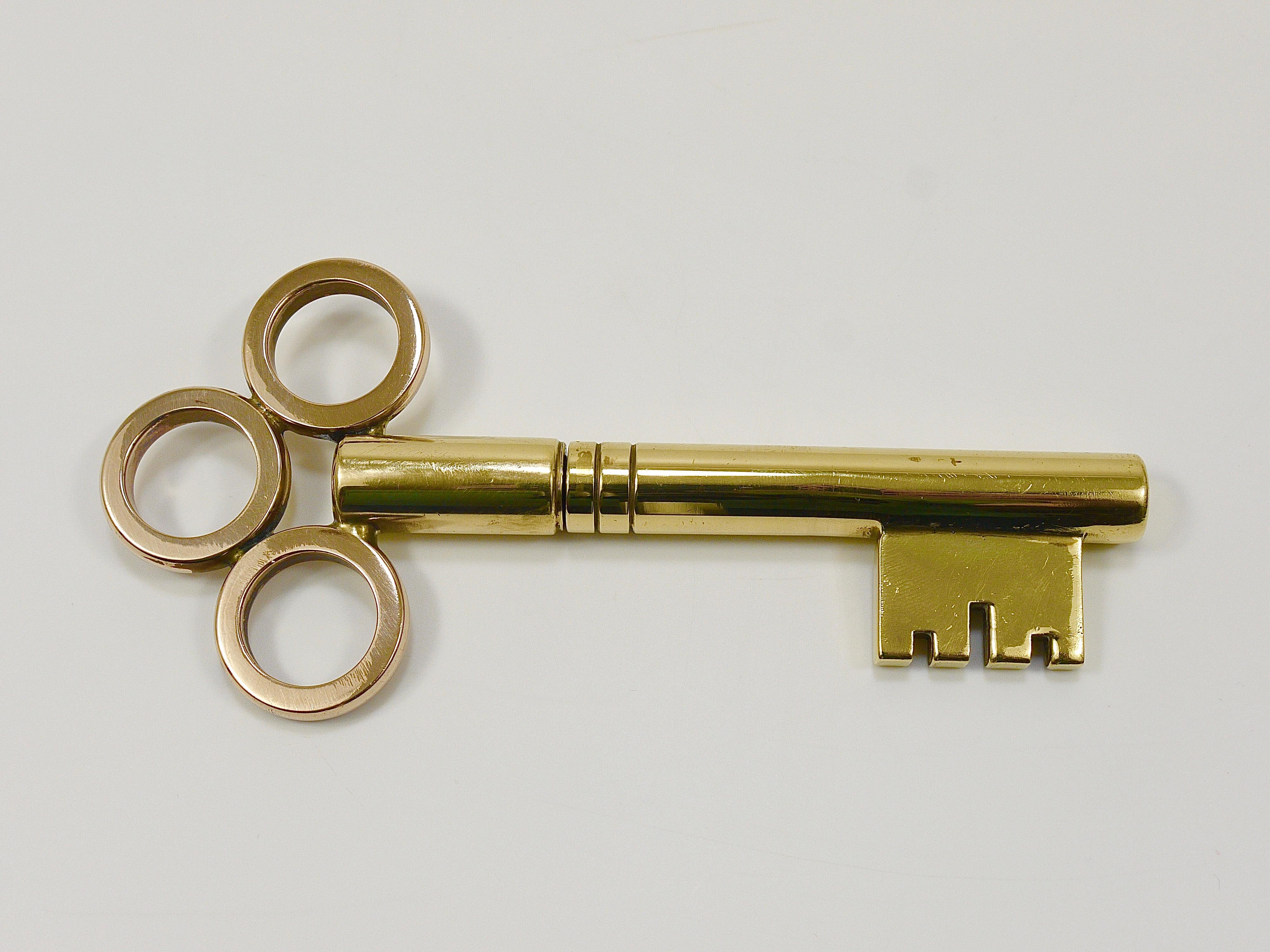 Large Carl Aubock Brass Key Corkscrew Bottle Opener Paperweight, Austria, 1950s For Sale 12