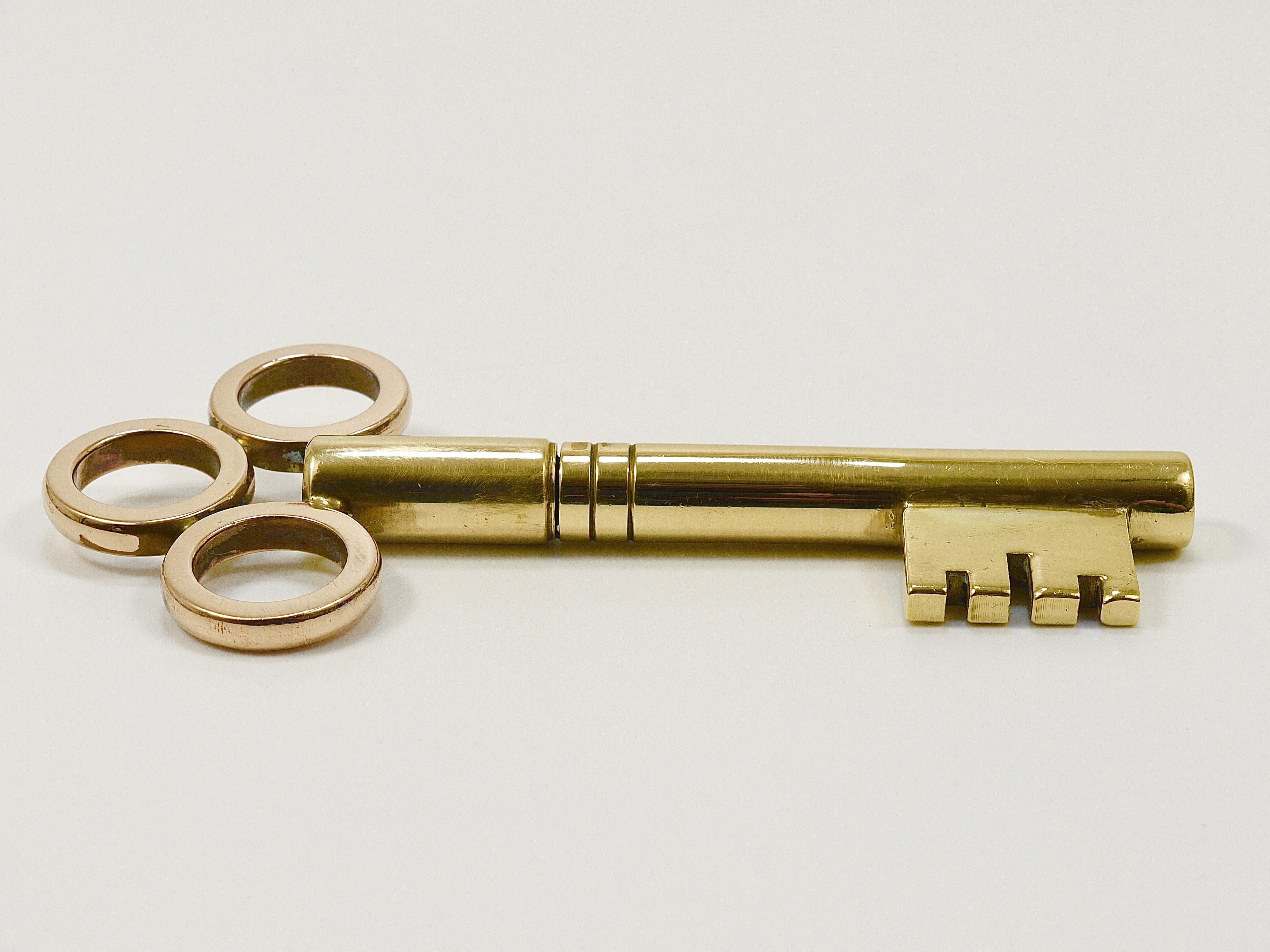 Mid-Century Modern Large Carl Aubock Brass Key Corkscrew Bottle Opener Paperweight, Austria, 1950s For Sale