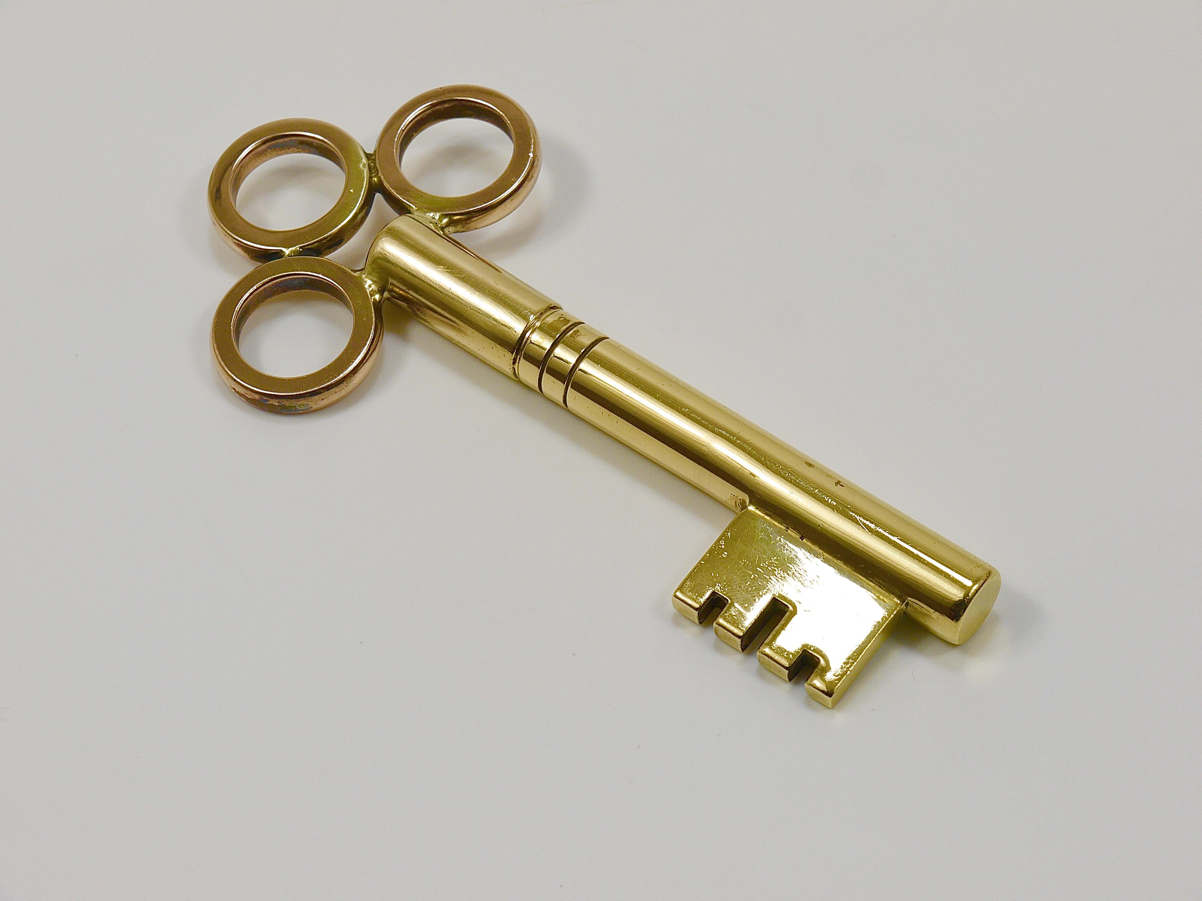 Large Carl Aubock Brass Key Corkscrew Bottle Opener Paperweight, Austria, 1950s For Sale 1