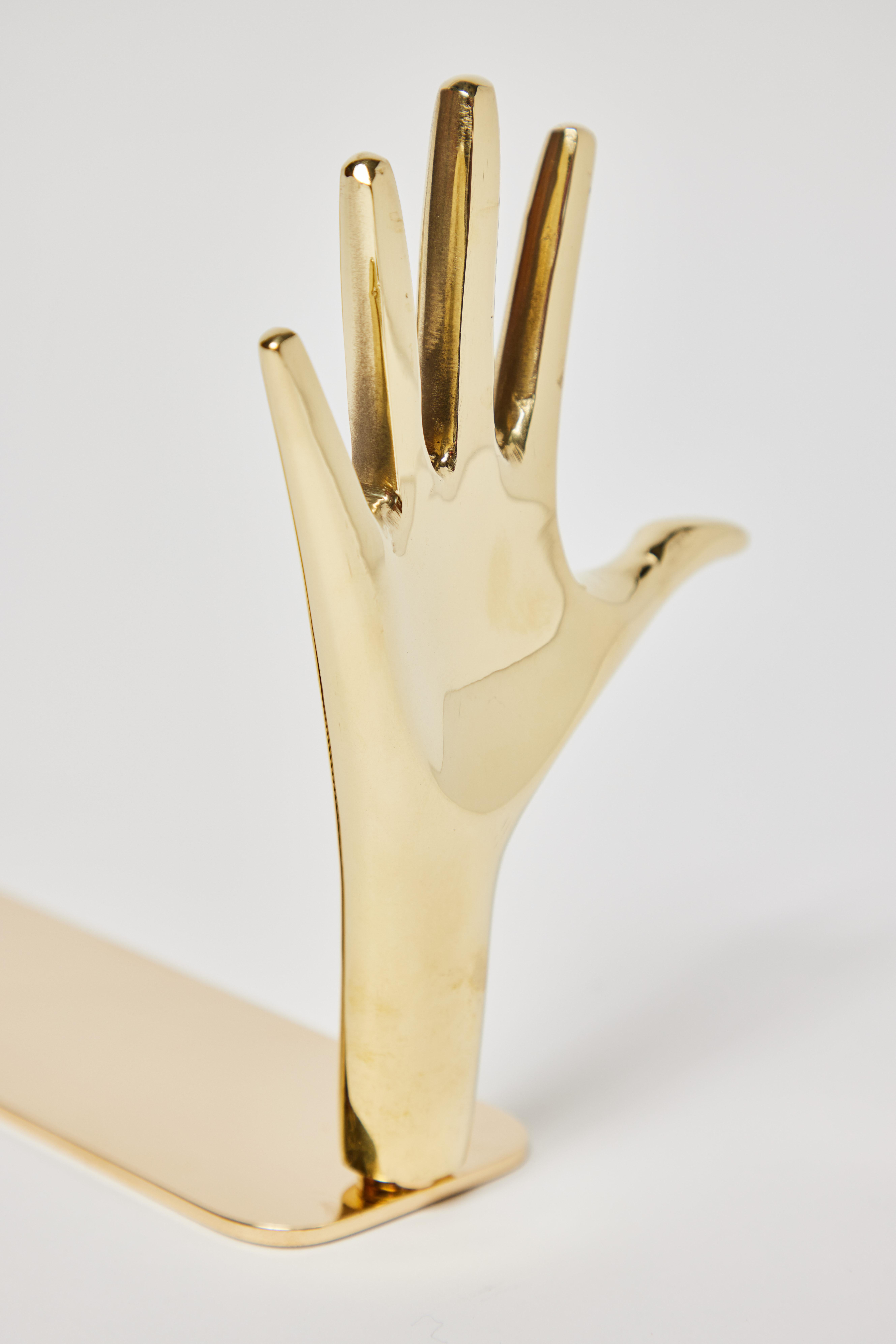 Contemporary Pair of Large Carl Auböck Model #4219 'Hands' Brass Bookends For Sale