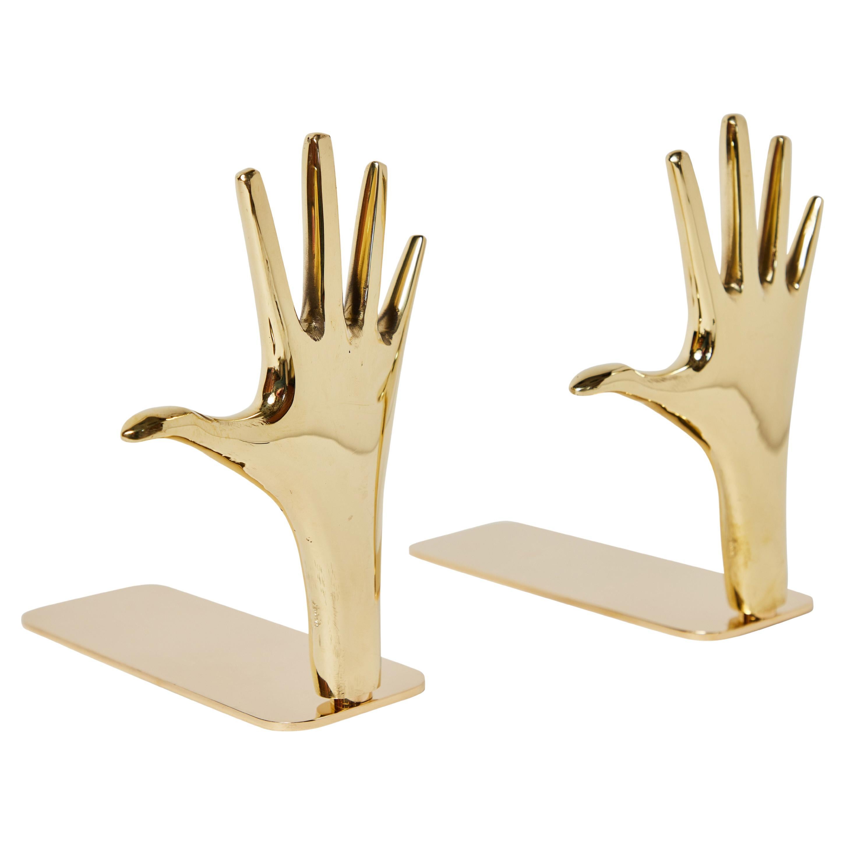 Pair of Large Carl Auböck Model #4219 'Hands' Brass Bookends