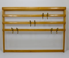 Large Carl Auböck Mid-Century Coat Rack Beech Wardrobe with 8 Brass Hooks, 1950s