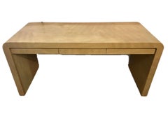 Large Carl Springer Signed Waterfall Art Deco Tan Lizard Wrapped Desk