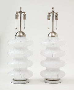 Large Carlo Nason, Mazzega Mottled Murano Glass Lamps