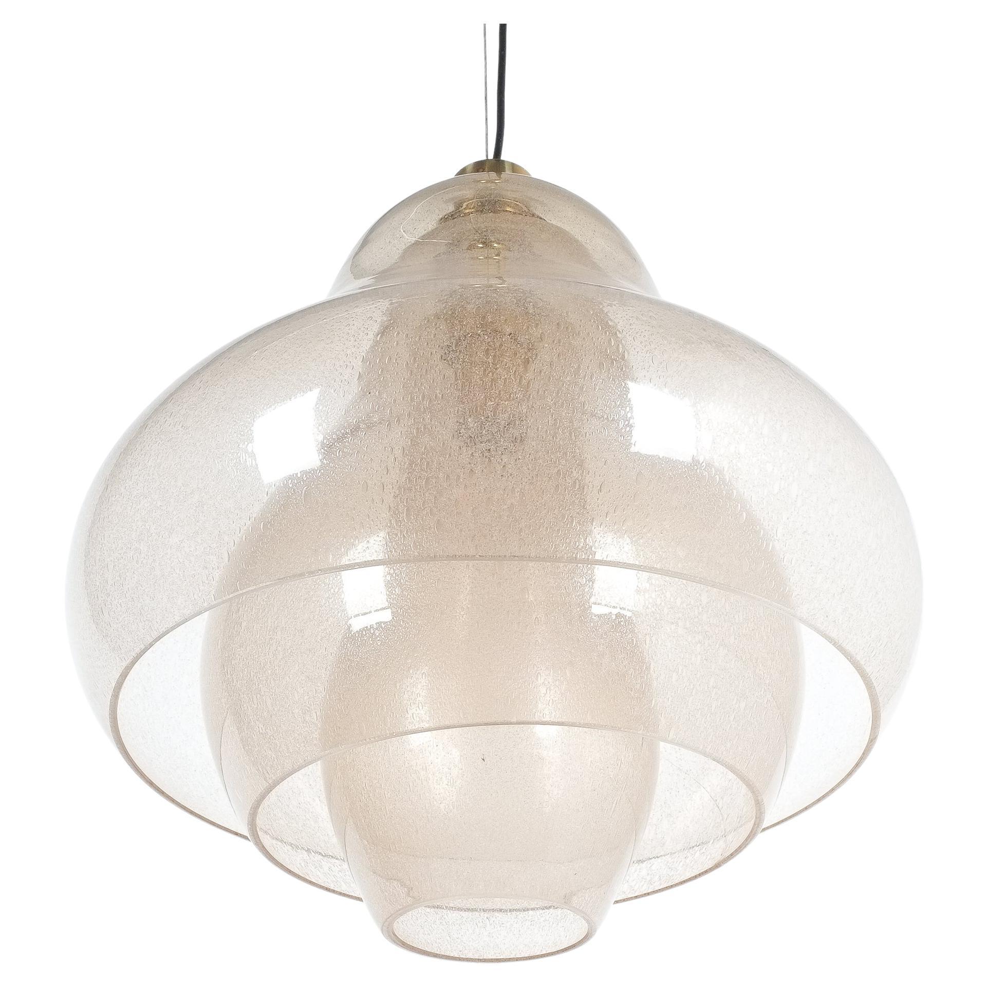 Large Carlo Nason Three Shade Pulegoso Glass Pendant Lamp, Italy, 1960