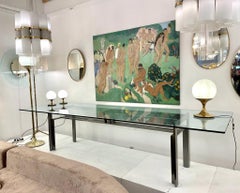 Large Carlo Scarpa "Doge" Dining Table, Steel Base and Glass Top, 1960s