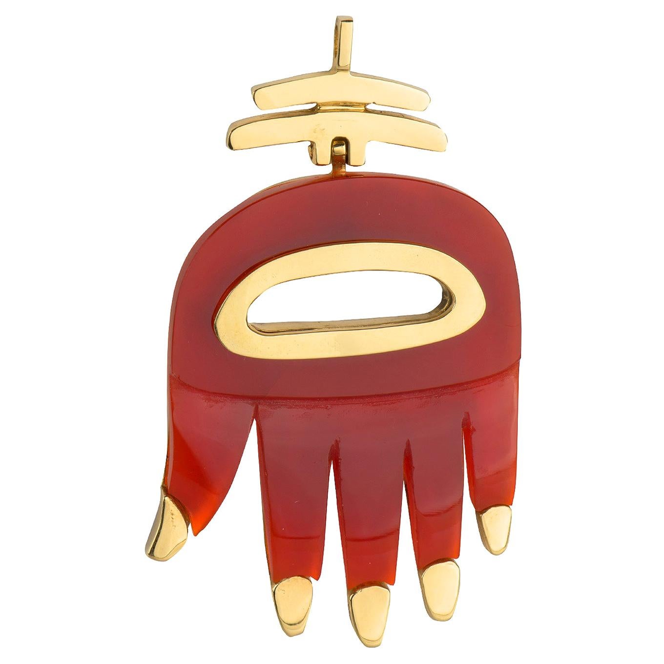 Large Carnelian Hamsa Pendant by Aldo Cipullo