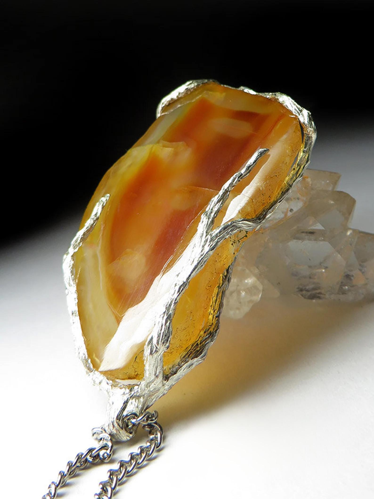 da uomo o donna Collana grande in corniola d'argento Gioielli dichiarativi Ciondolo di protezione Regalo per un'amica in vendita