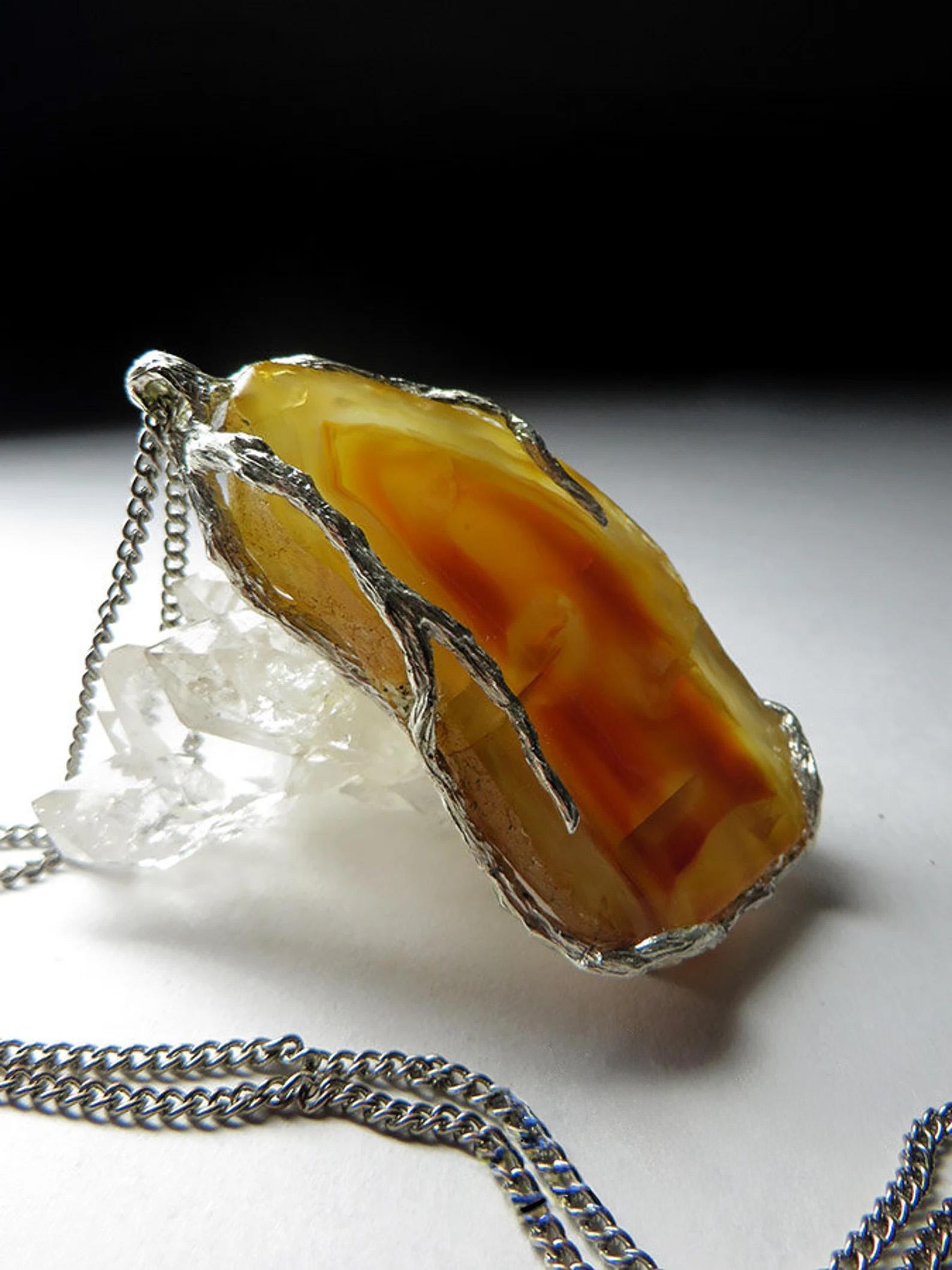 Artisan Large Carnelian Silver necklace Statement jewelry Protection pendant wife gift For Sale