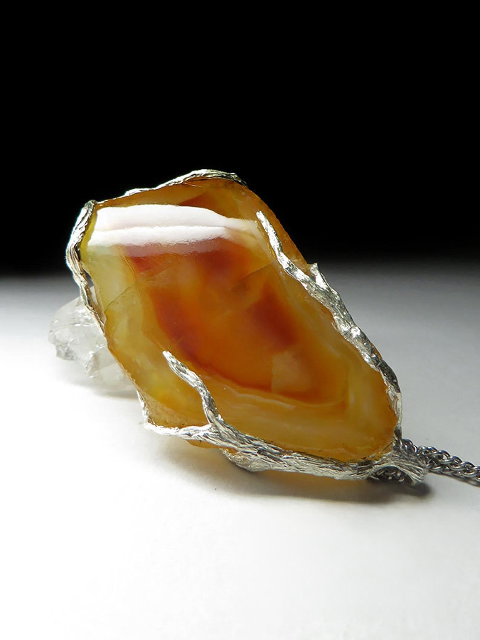 Large Carnelian Silver necklace Statement jewelry Protection pendant wife gift For Sale 1