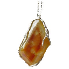 Large Carnelian Silver necklace Statement jewelry Protection pendant wife gift