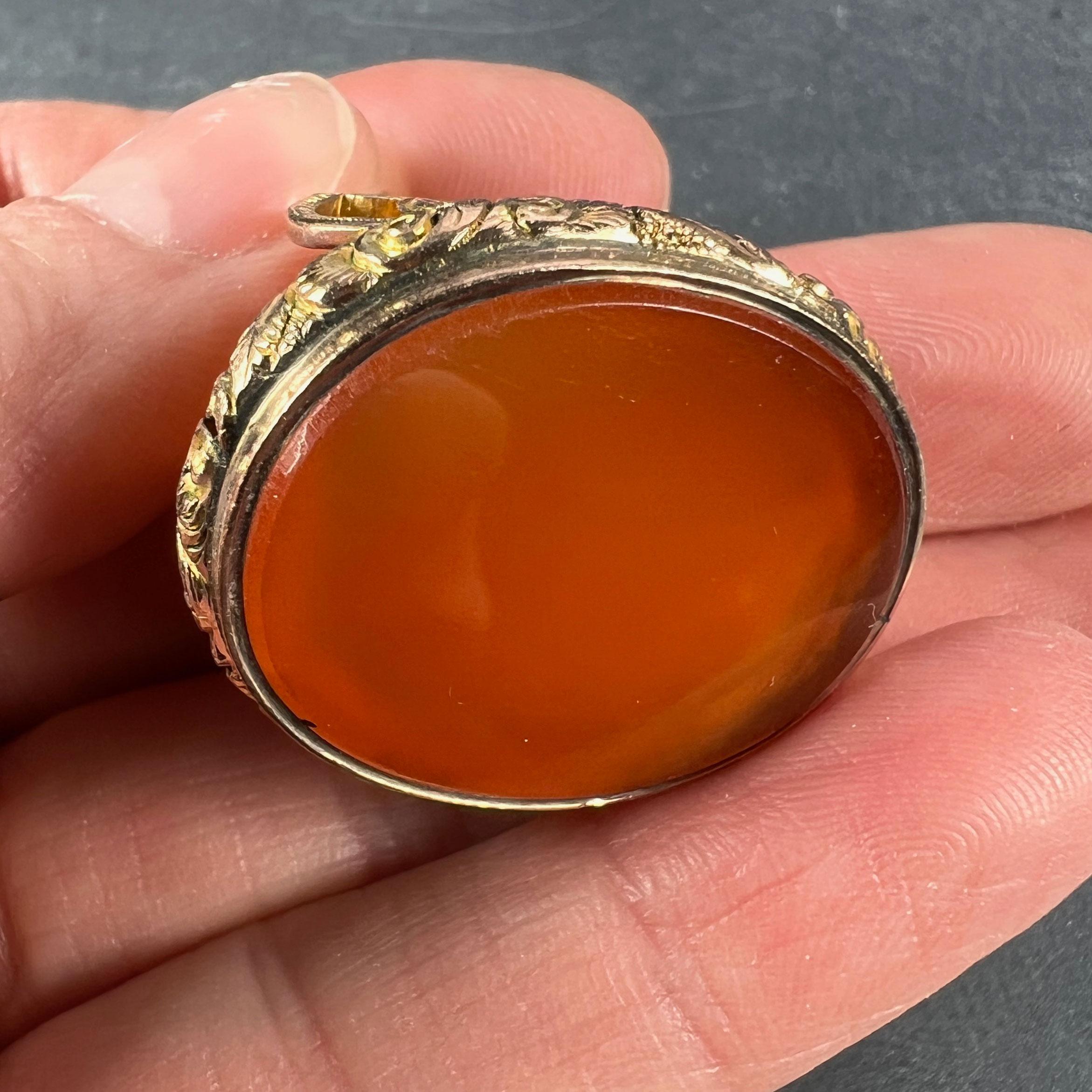 Large Carnelian Yellow Gold Fob Charm Pendant For Sale 4