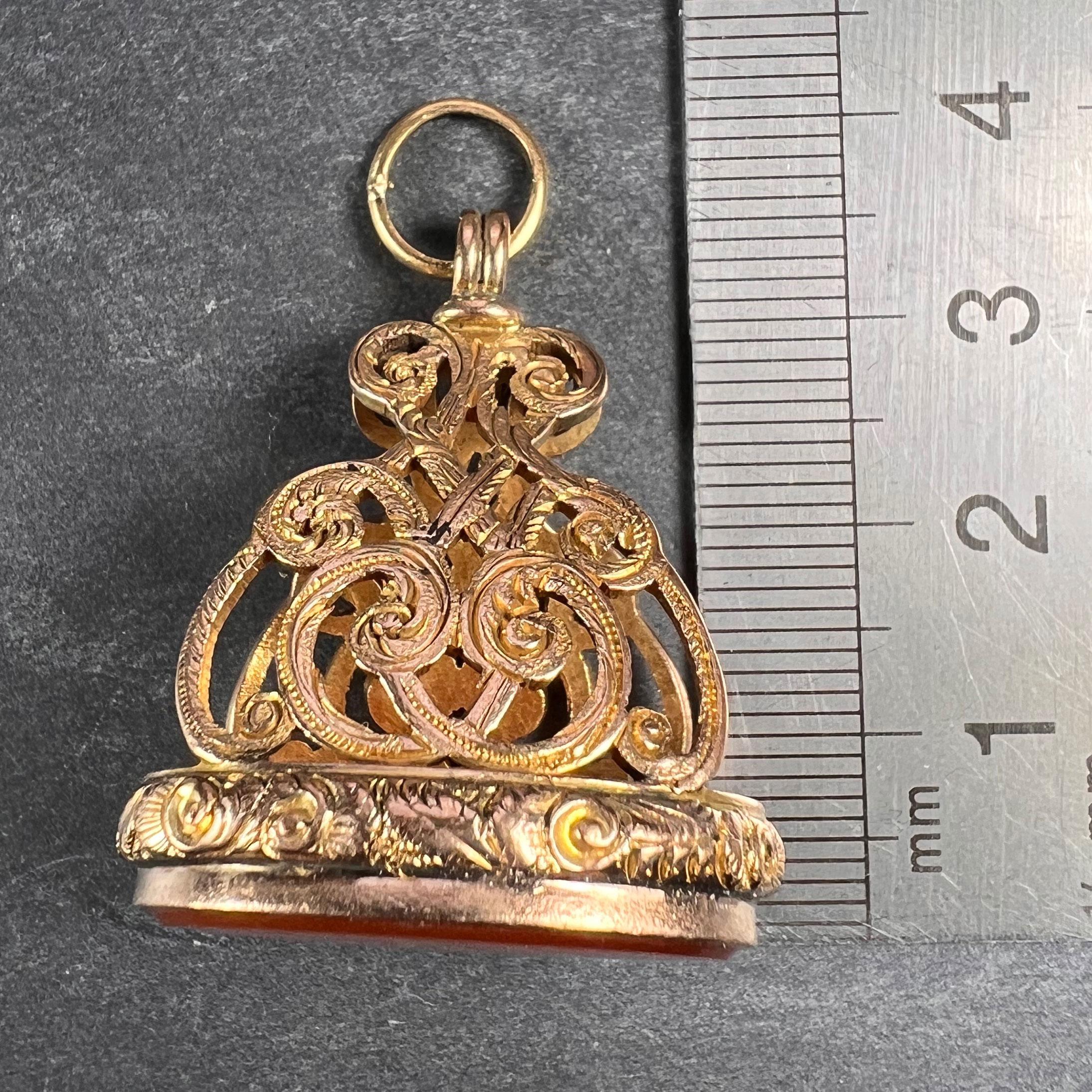 Large Carnelian Yellow Gold Fob Charm Pendant For Sale 6