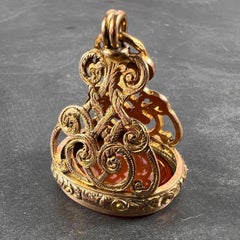 Large Antique Victorian Carnelian 9K Yellow Gold Charm Pendant Fob Seal