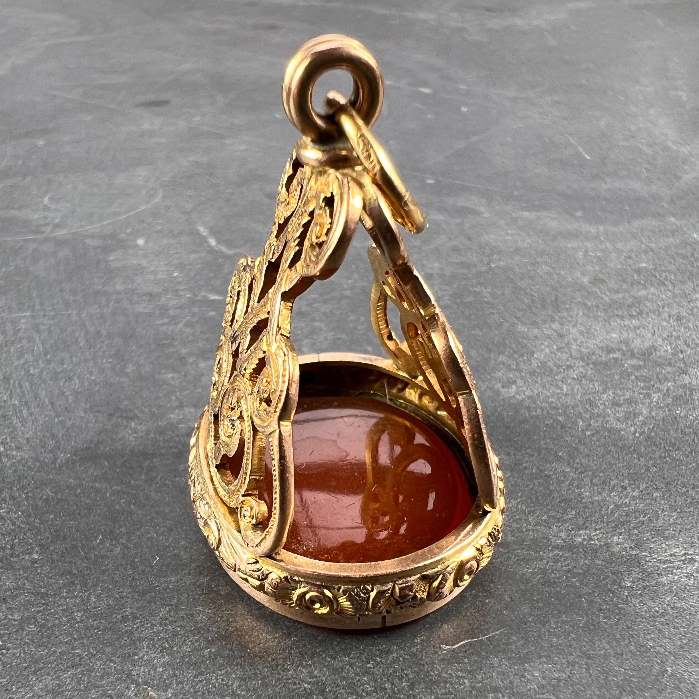 Oval Cut Large Carnelian Yellow Gold Fob Charm Pendant For Sale