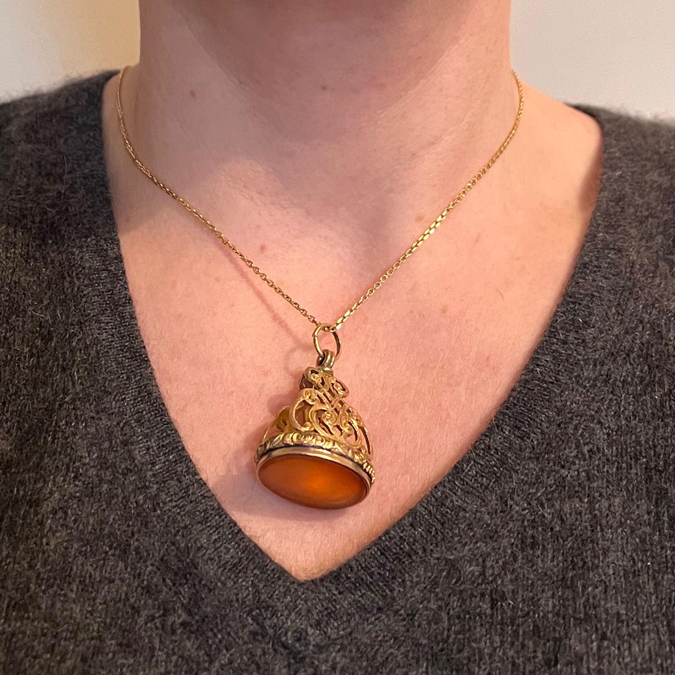 Women's or Men's Large Carnelian Yellow Gold Fob Charm Pendant For Sale