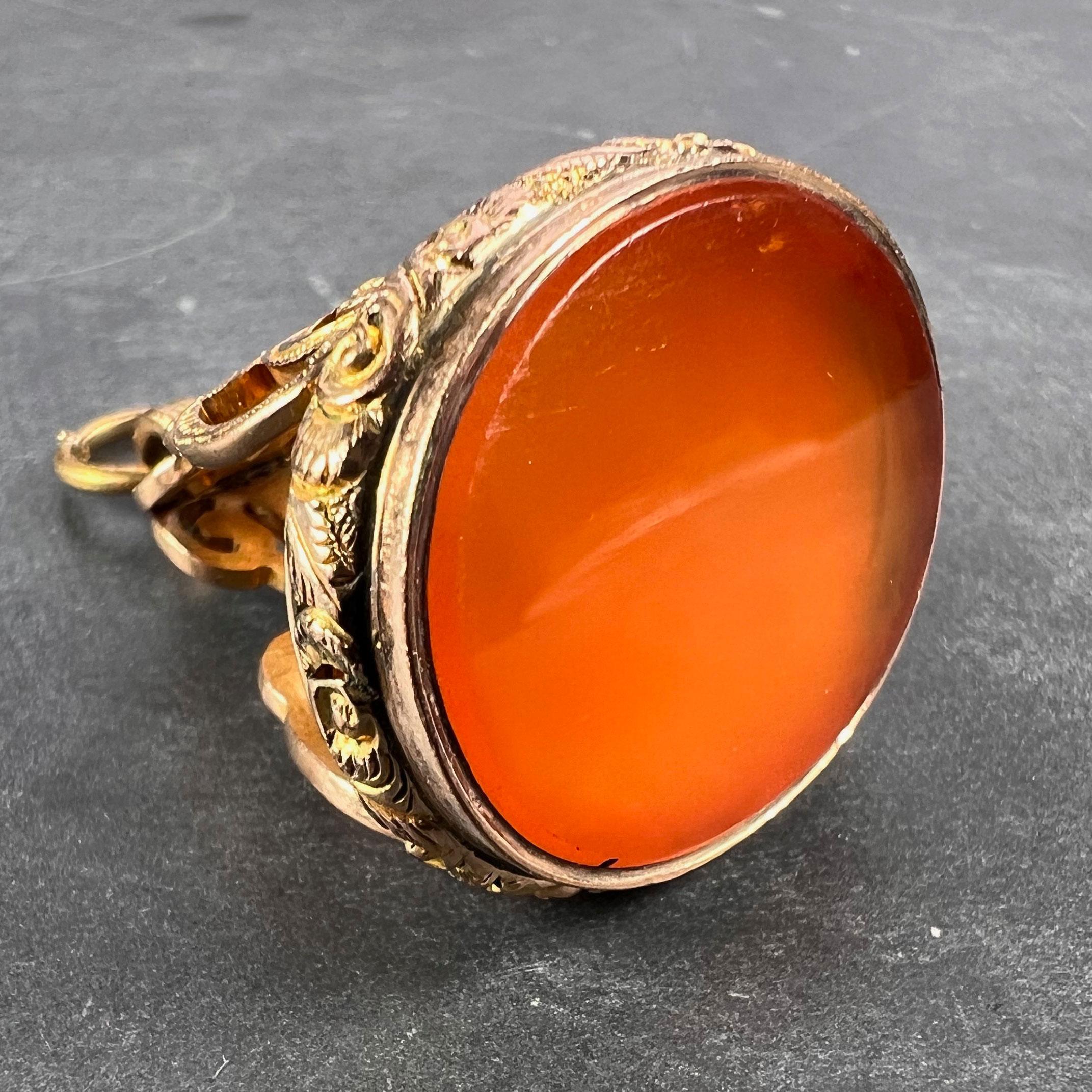 Large Carnelian Yellow Gold Fob Charm Pendant In Good Condition For Sale In London, GB