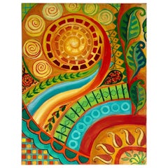 Large Carol Bertrand Yellow and Green Joy Meditation Series