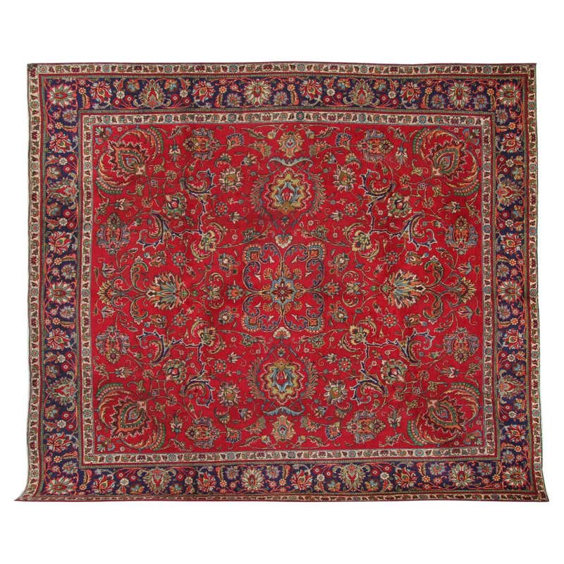 Red Square Rug Texture Traditional Pakistani Red Oblong Area Rug For Sale at 1stDibs