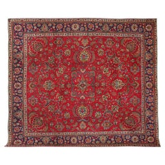 Großer handgefertigter roter quadratischer Teppich, traditioneller türkischer Teppich
