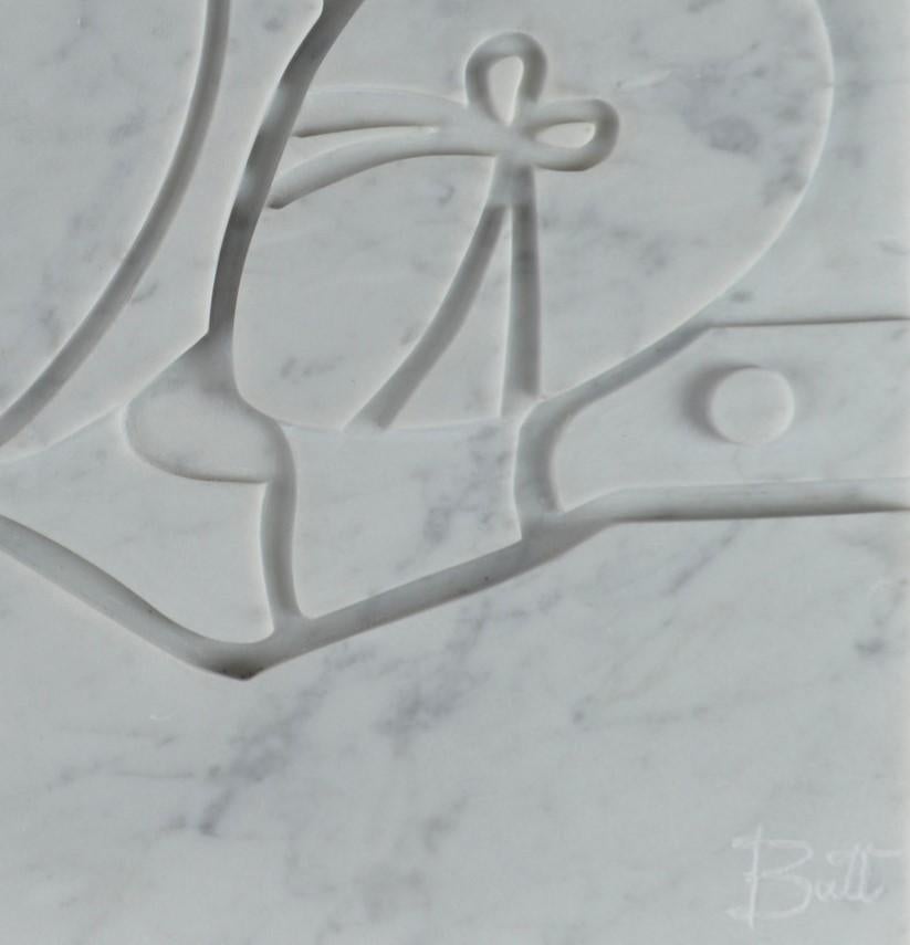 Part of a series of four bas-relief panels carved of white Carrara marble by Milanese sculptor Fiorenzo Buttazzo, this superb panel is a tribute to the two great epics attributed to Homer, the Iliad and Odyssey, here symbolized by Aeneas and