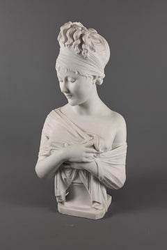 Large Carrara Marble Bust Of Madame Récamier After Chinard And Houdon