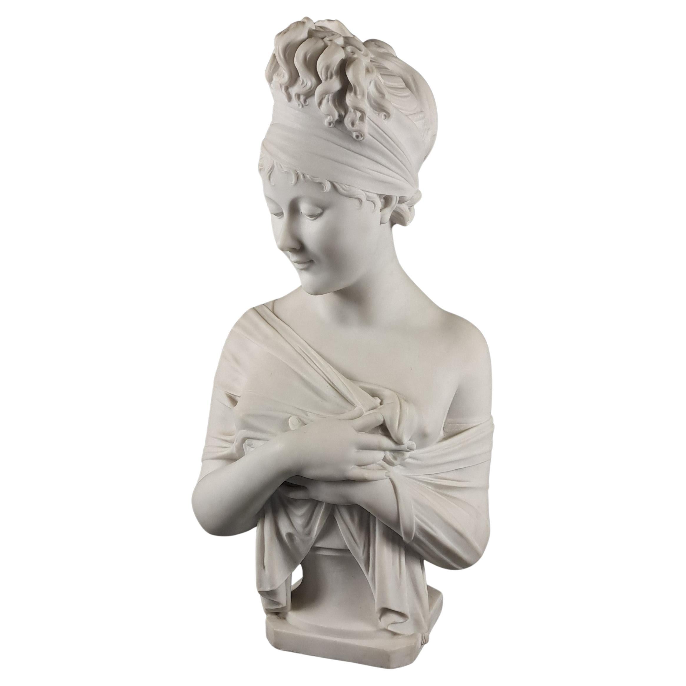 Large Carrara Marble Bust Of Madame Récamier After Chinard And Houdon
