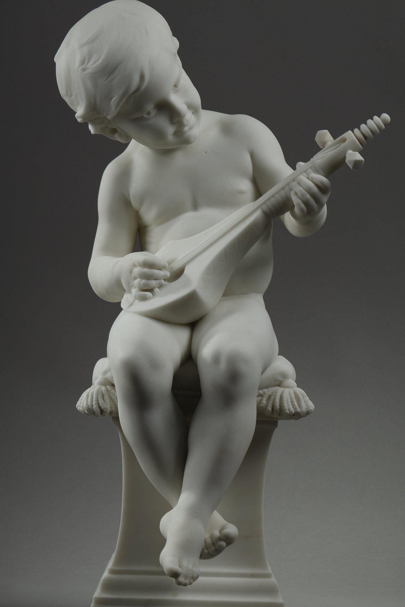 Grand marbre de Carrare de Barrias, Le Petit Musician en vente 5