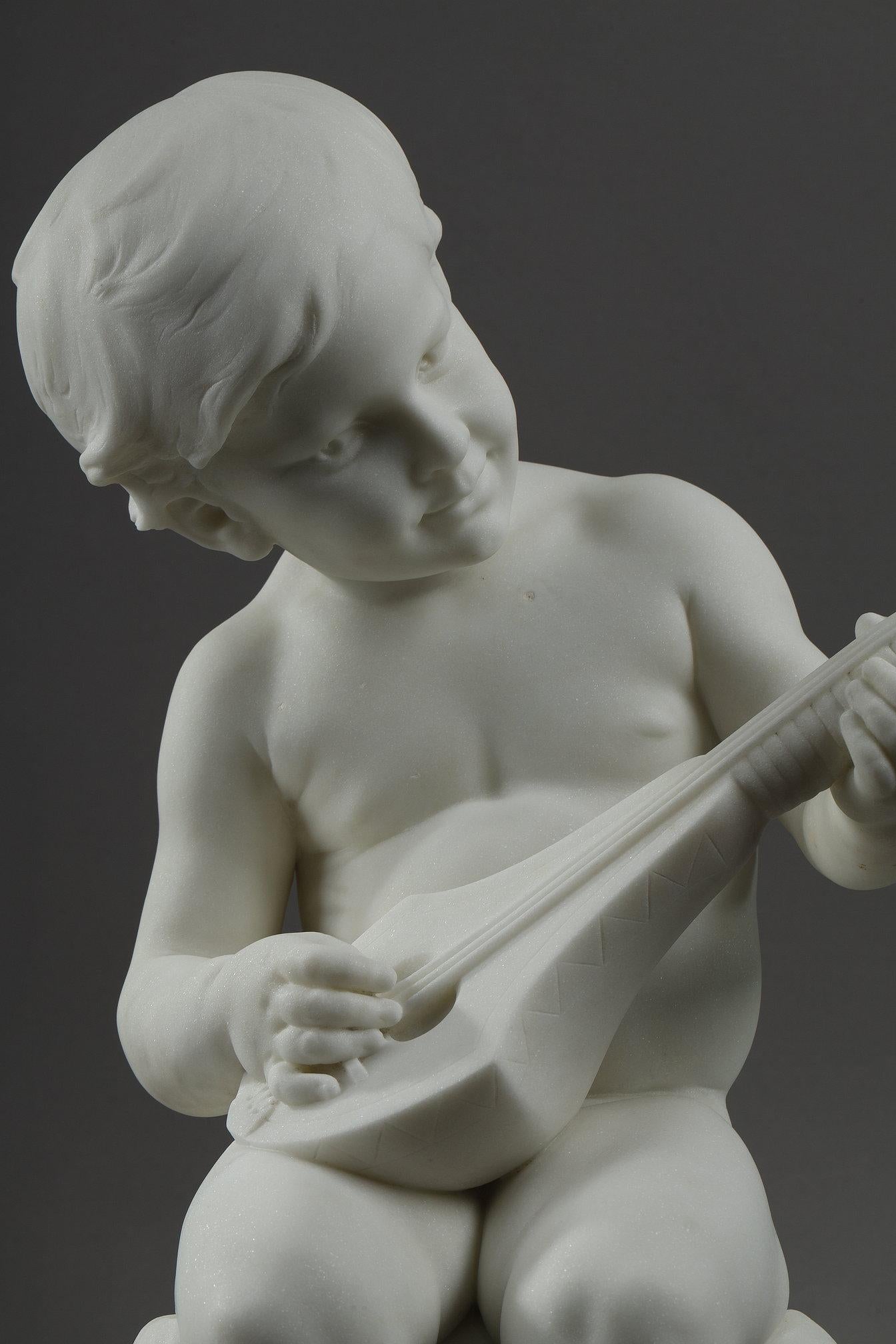 Grand marbre de Carrare de Barrias, Le Petit Musician en vente 6
