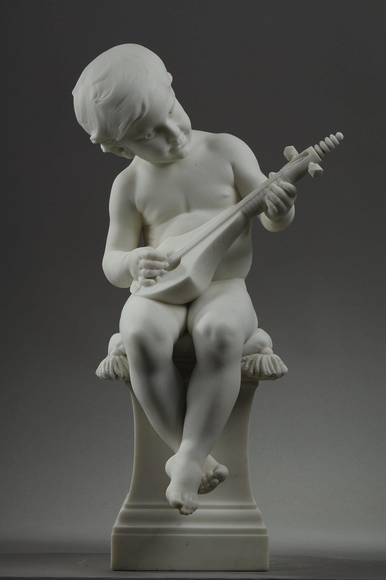 Français Grand marbre de Carrare de Barrias, Le Petit Musician en vente