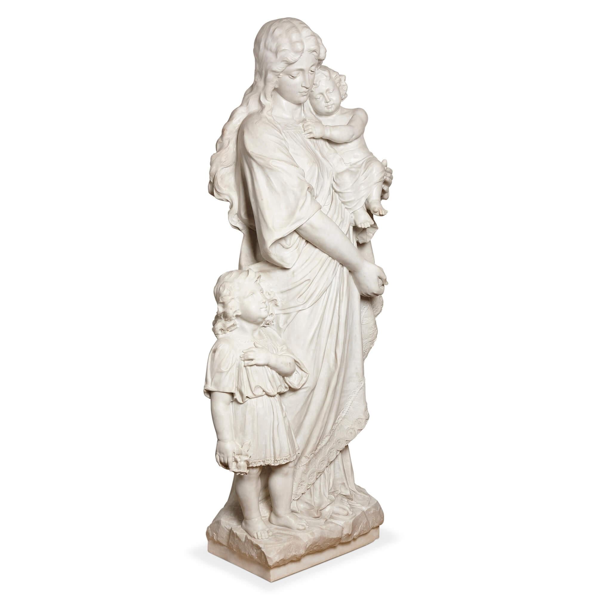 Italian Large Carrara Marble Group of Virgin, Child and the Baptist Signed P. Romanelli For Sale