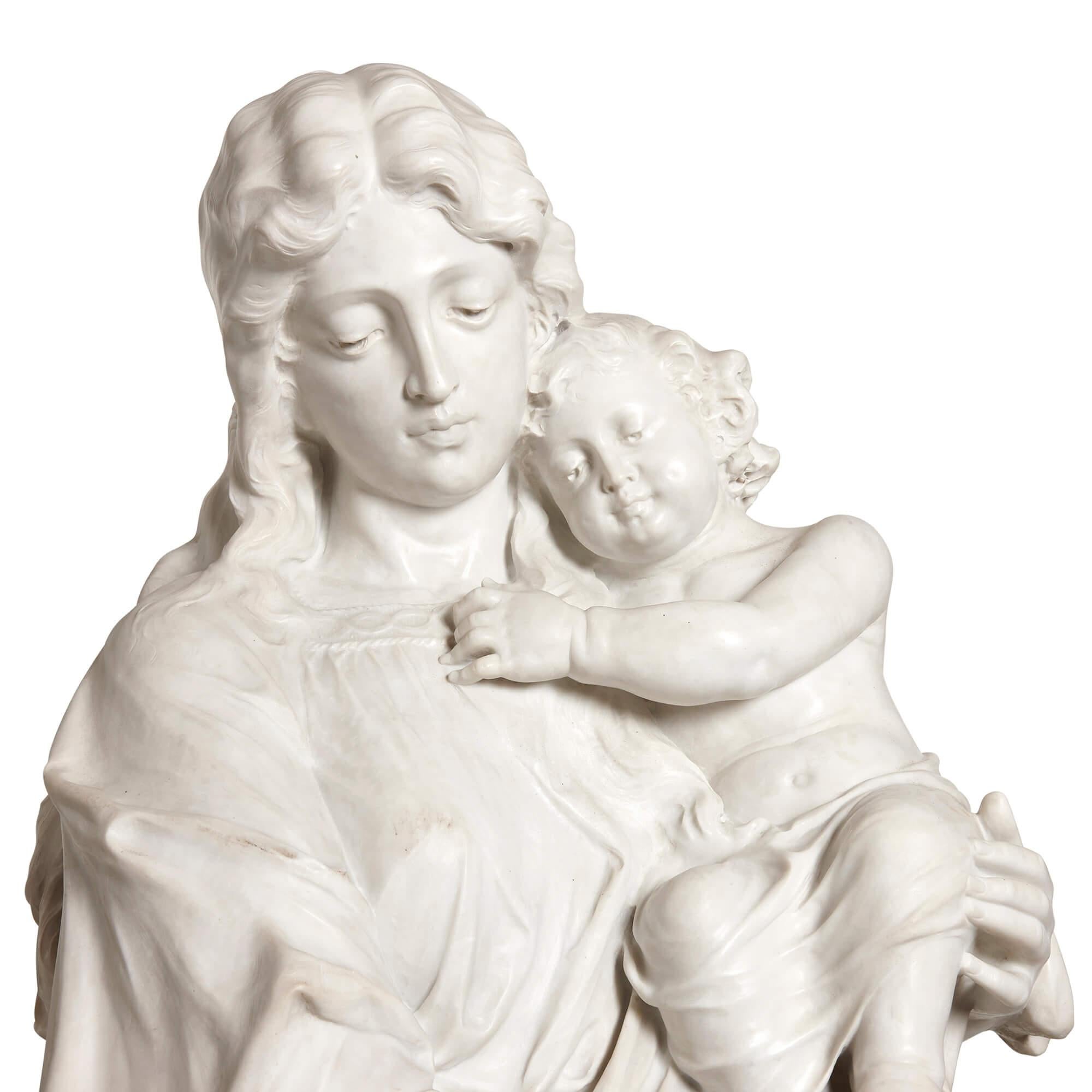 Large Carrara Marble Group of Virgin, Child and the Baptist Signed P. Romanelli In Good Condition For Sale In London, GB