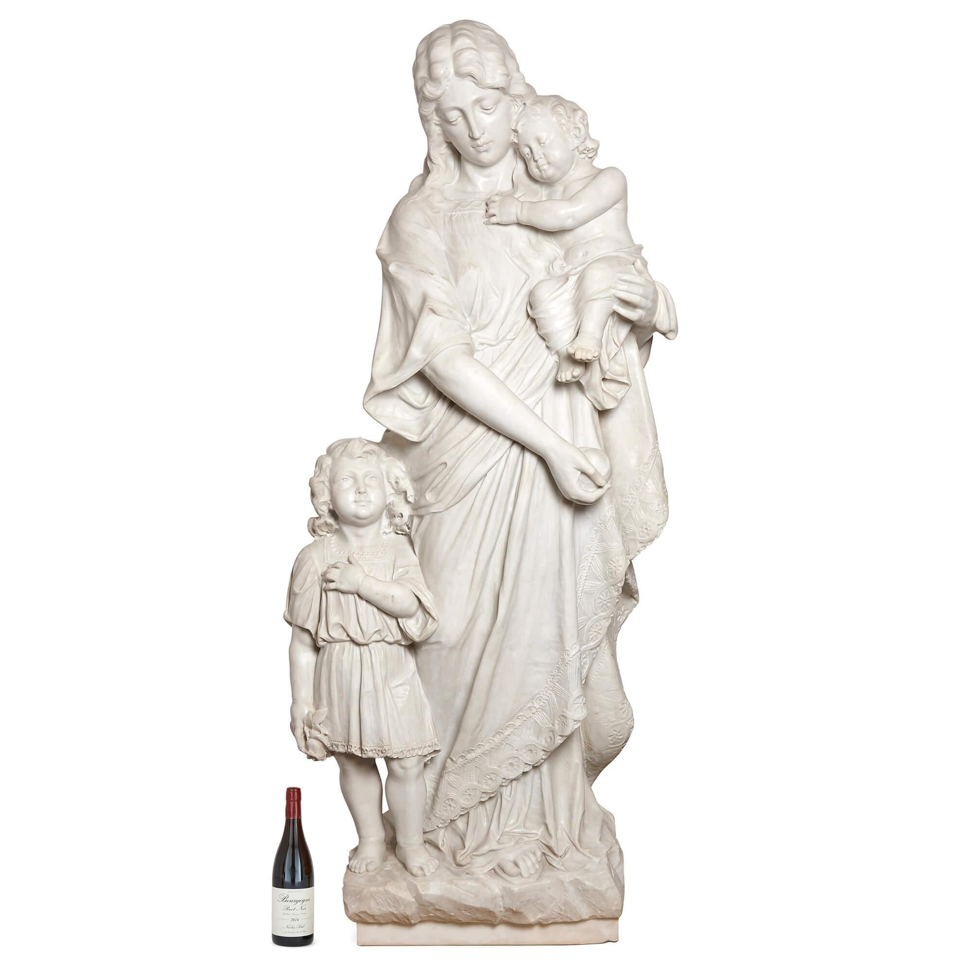 Large Carrara Marble Group of Virgin, Child and the Baptist Signed P. Romanelli For Sale 3