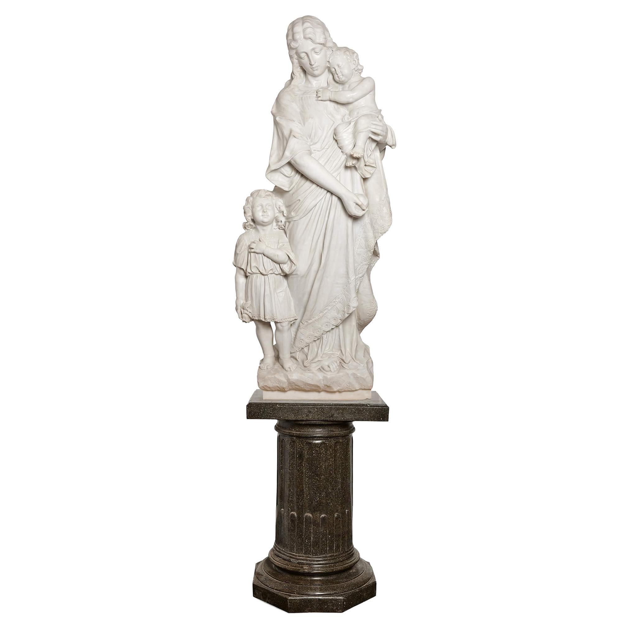 Large Carrara Marble Group of Virgin, Child and the Baptist Signed P. Romanelli For Sale