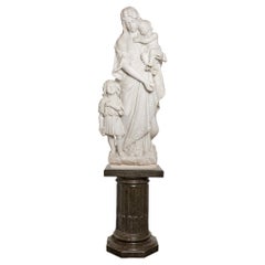 Large Carrara Marble Group of Virgin, Child and the Baptist Signed P. Romanelli