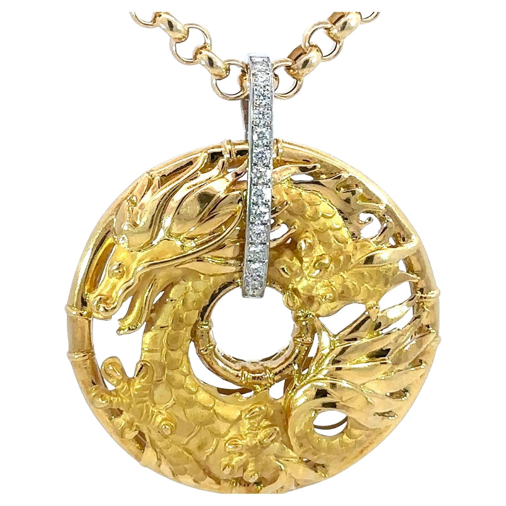 Large Carrera Y Carrera Dragon Pendant Necklace with Diamonds 18K Yellow Gold
